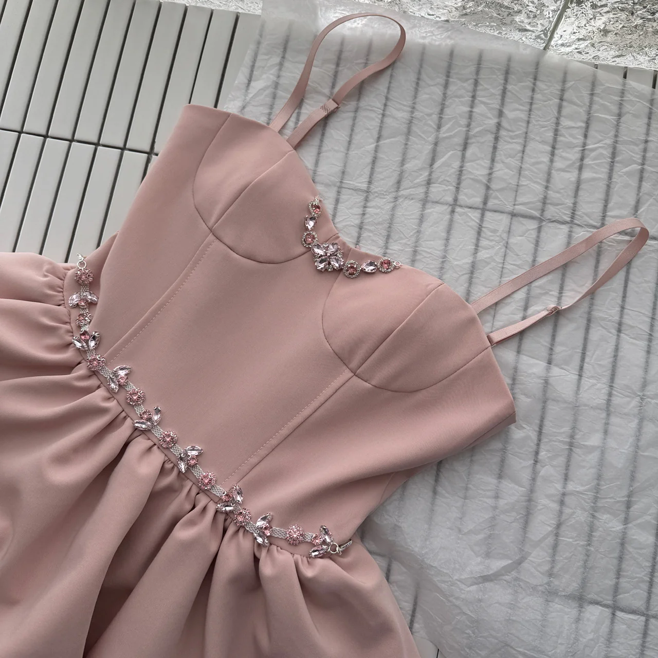 Sexy A line Spaghetti Straps Pink Min Summer Dress Holiday Party Homecoming Dress Birthday Outfits For Teens DP0150 - Deanwangkt