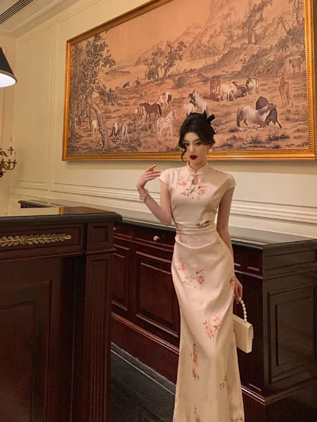 Cute Mermaid Cap Floral Satin Sleeveless 18th Birthday Dress Party Gown Birthday Outfits For Women DP546 - Deanwangkt