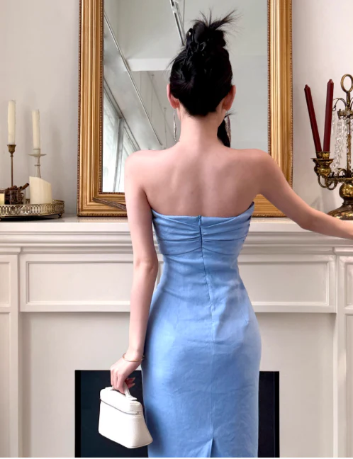 Elegant Strapless Sheath Satin Long Prom Dresses,Blue Formal Evening Dresses DP3150 - Deanwangkt