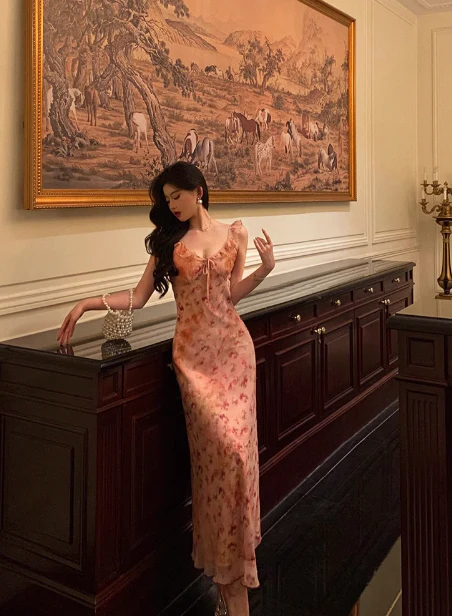 Sexy Sheath V Neckline Floral Pink 18th Birthday Dress Holiday Party Birthday Outfits For Women DP0168 - Deanwangkt