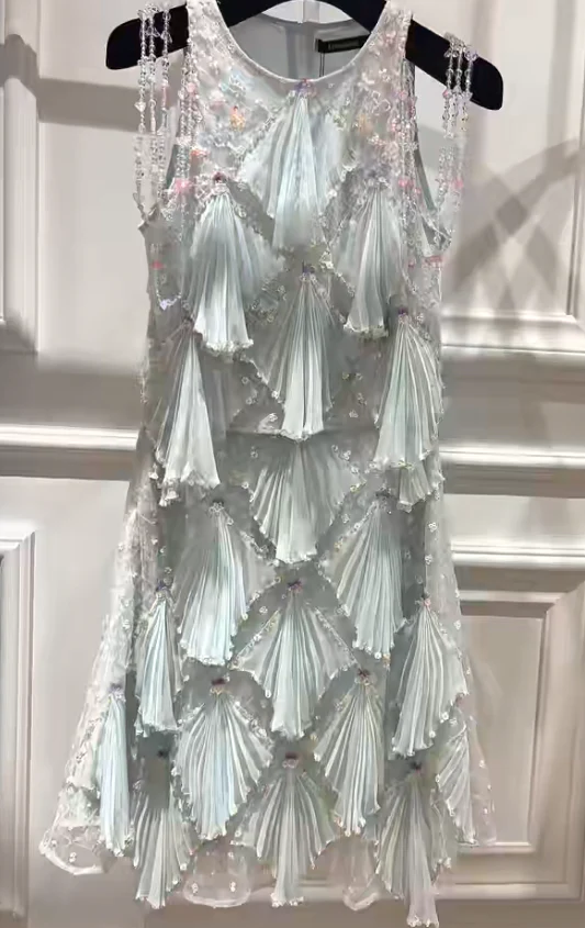 Fairytale Round Neck Sheath Homecoming Dress Chiffon Beaded Short Birthday Skirt Sequin Sweet Party Dress DP2808 - Deanwangkt