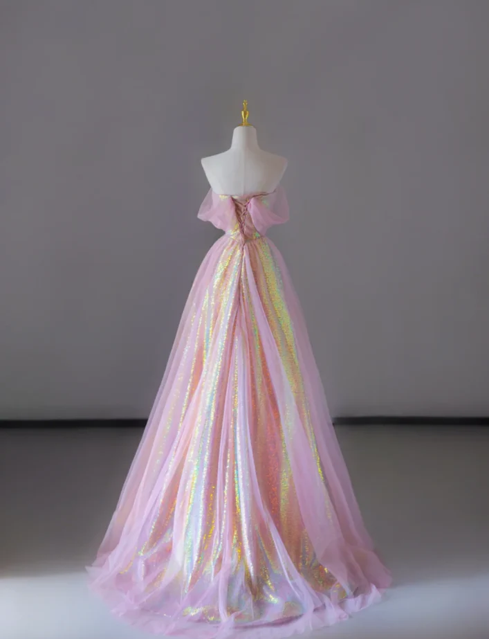 Gorgeous A Line Sweetheart Sleeveless Sequin Pink Long Prom Dresses Graduation Dresses DP522 - Deanwangkt