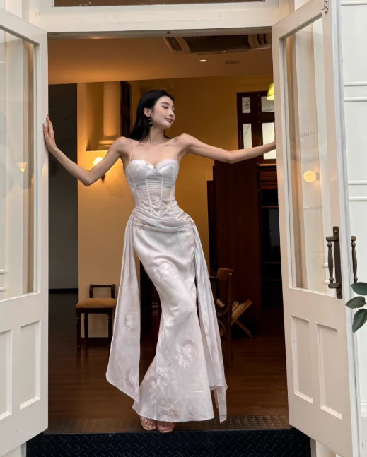 Elegant Spaghetti Straps Mermaid Chiffon Long Prom Dresses, White Evening Dresses DP3107 - Deanwangkt