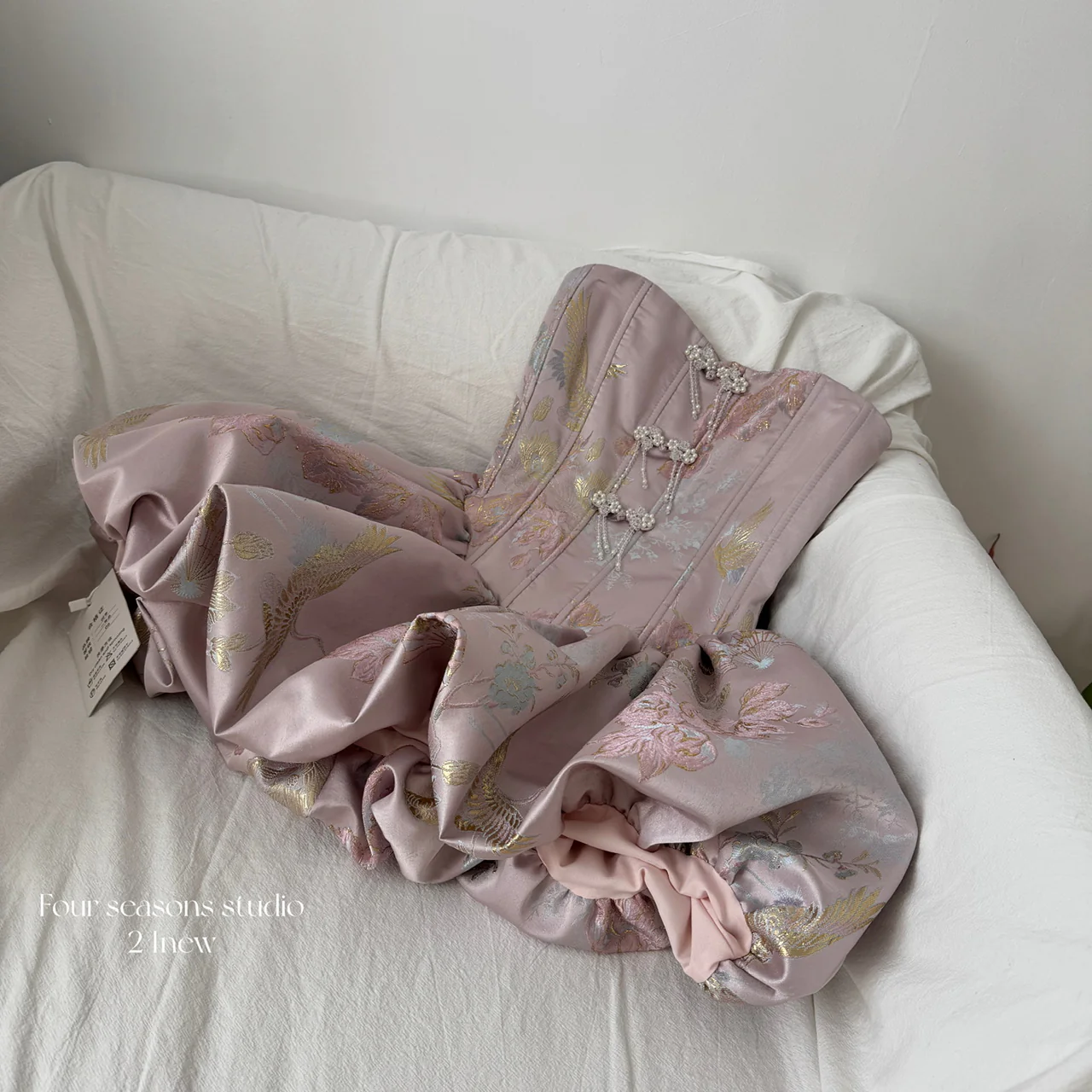 Cute Ball Gown Strapless Satin Floral Pink Short Summer Dress Holiday Party Outfits For Women DP0097 - Deanwangkt