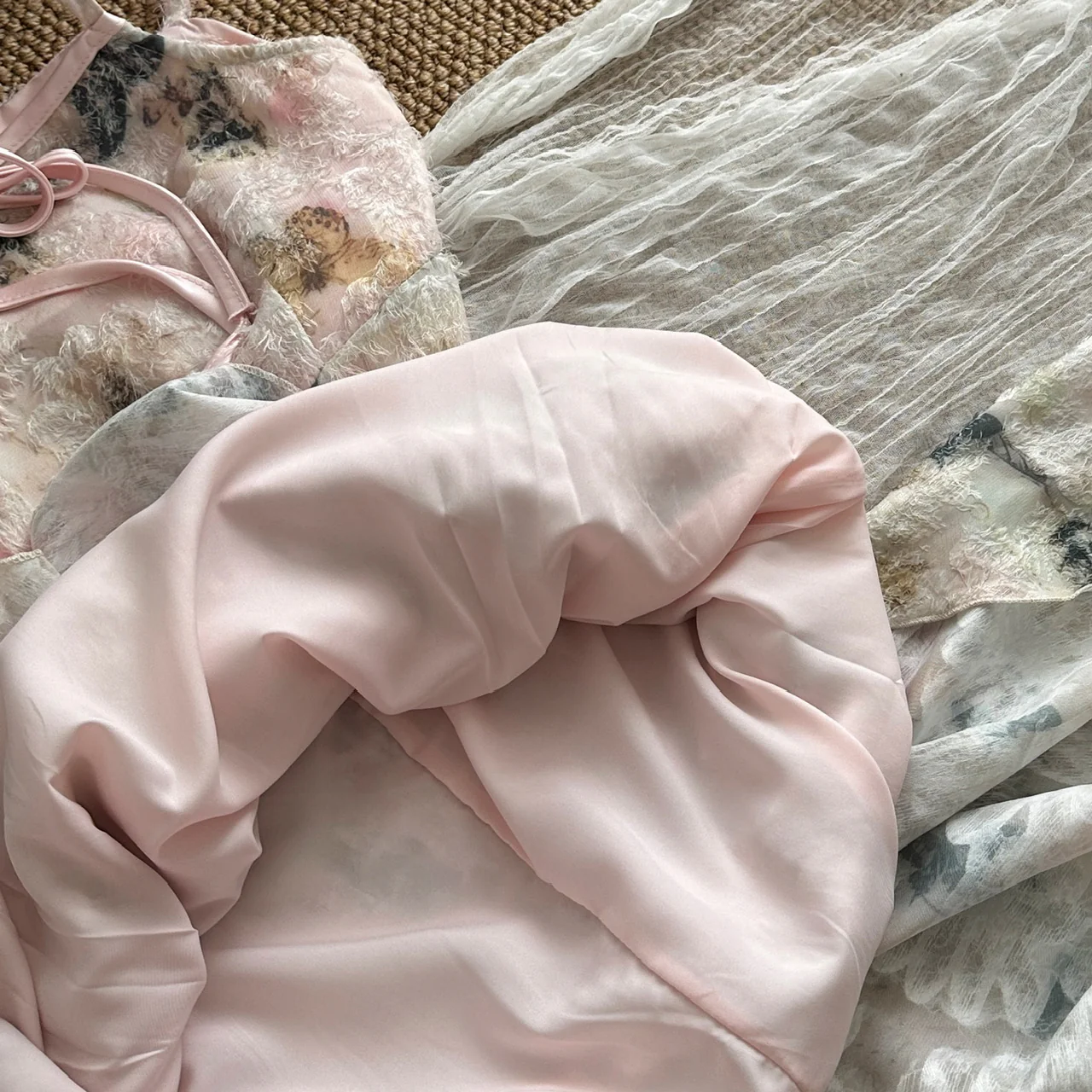 Cute A line Spaghetti Straps Pink Floral Lace Summer Dress Holiday Party Outfits For Women DP0018 - Deanwangkt