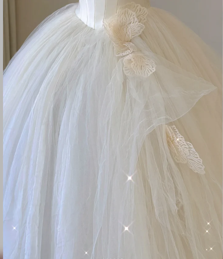 Elegant Ball Gown Strapless Tulle Satin Wedding Dresses Long Brides Dress P0006 - Deanwangkt
