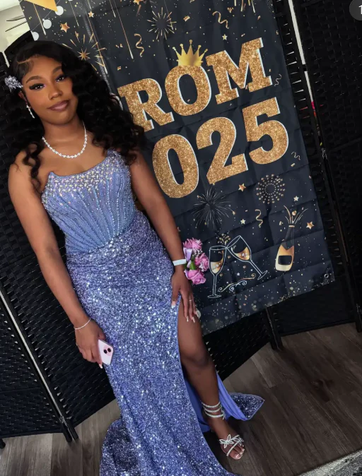 Chic Sequin Sheath Lavender Long Prom Dresses with Slits DP3774 - Deanwangkt