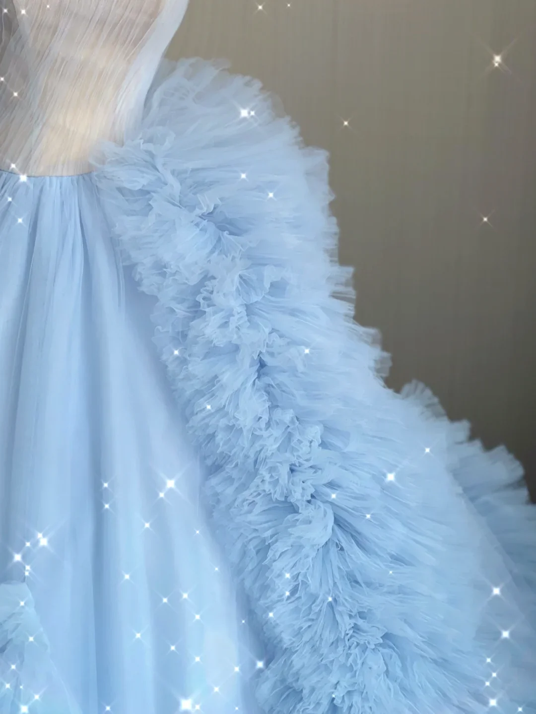 Pretty Ball Gown Strapless Blue Layers Tulle Long Prom Dresses Evening Dresses DP363 - Deanwangkt