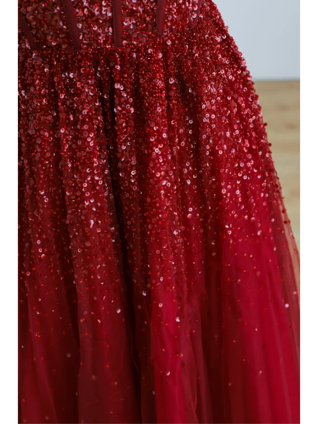 Elegant Glamour A line Spaghetti Straps Tulle Red Long Prom Dress Party Dress Evening Dresses DP1522 - Deanwangkt