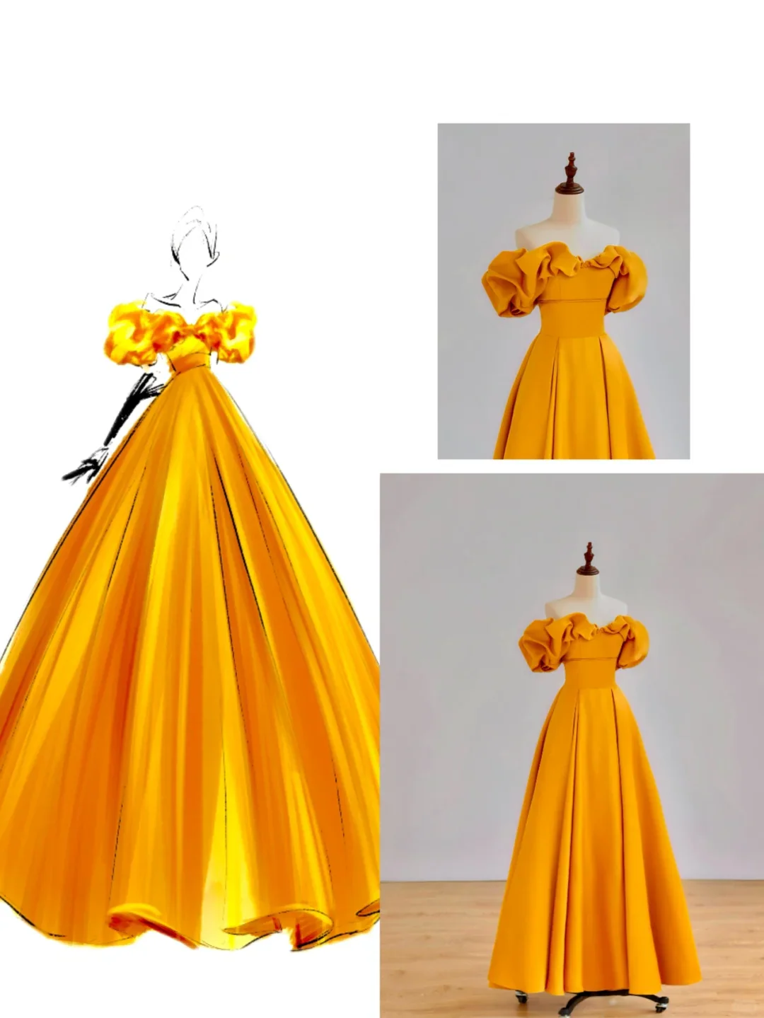Elegant Glamour Ball Gown Off The Shoulder Short Sleeves Satin Yellow Prom Dress Party Dress Evening Dresses DP1506 - Deanwangkt