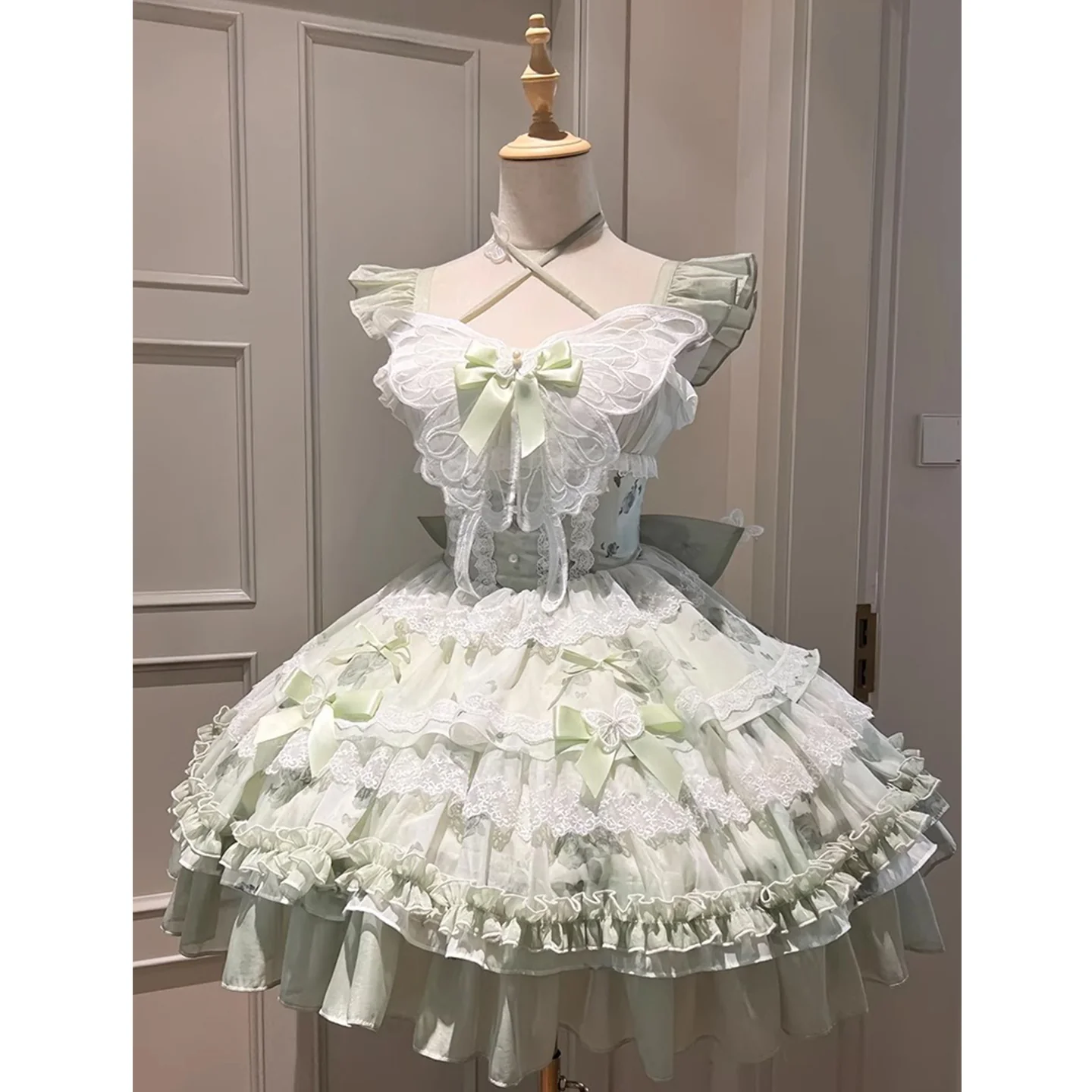 Vintage Ball Gown Square Neck Mint Green Lace Summer 16th Birthday Dress Lolita Dress Mini 18th Birthday Outfits Short Lolita Outfit DH2407 - Deanwangkt