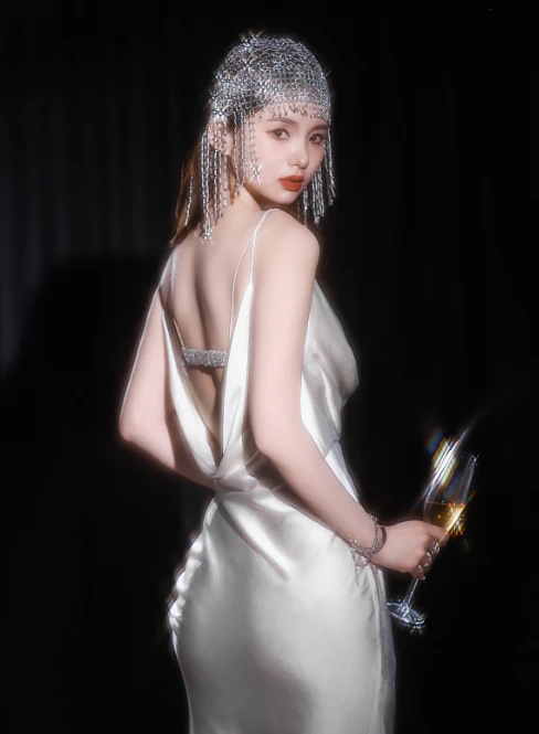 Elegant White Spaghetti Strap Long Evening Gown Sheath 20th Birthday Dress Satin Sparkly Graduation Dresses Formal Dress DH2752 - Deanwangkt