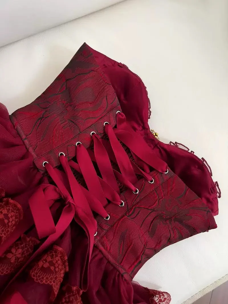 Cute Ball Gown Spaghetti Straps Burgundy Lace 8th Graduation Dresses Homecoming Dress Summer Middle School Formal Baddie Hoco Dresses Cocktail Dress W0921 - Deanwangkt