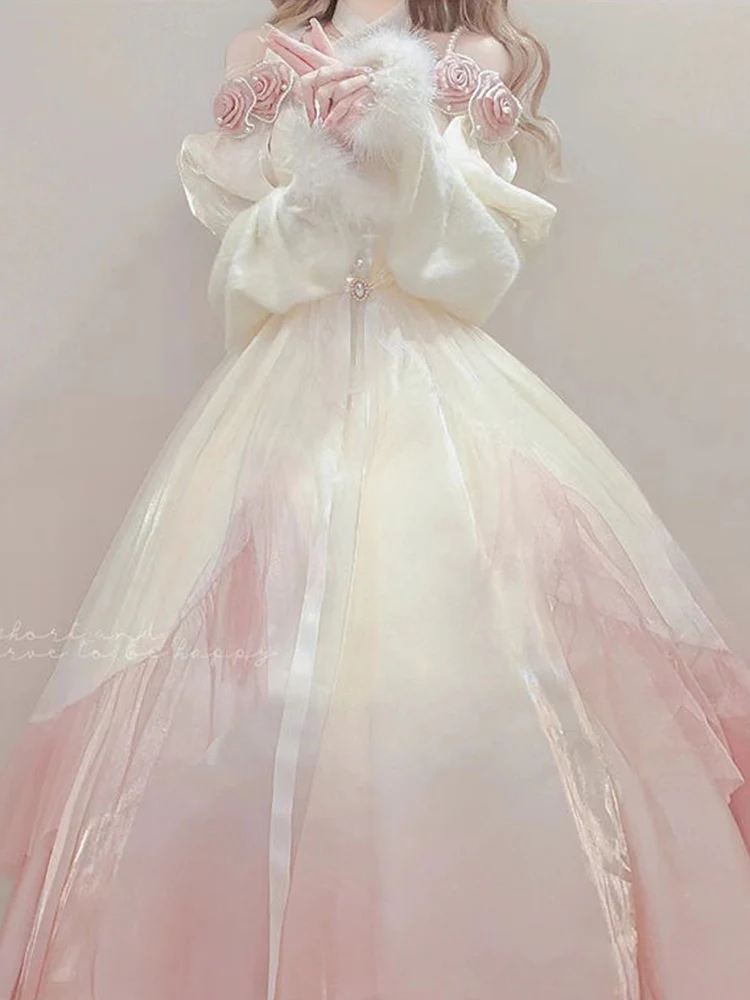 Vintage Ball Gown Off The Shoulder Short Sleeves 16th Ombre Pink Birthday Dress Lolita Dress Birthday Outfits DP0226 - Deanwangkt
