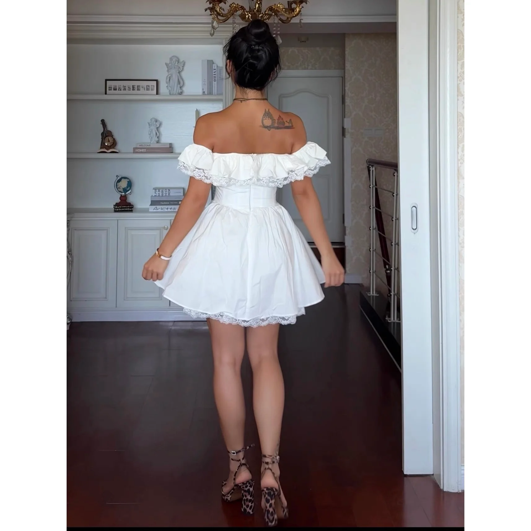 Cute Ball Gown Off The Shoulder White Summer Lace Homecoming Dress Hoco Dress Mini 18th Birthday Outfit Cocktail Dresses DP1865 - Deanwangkt