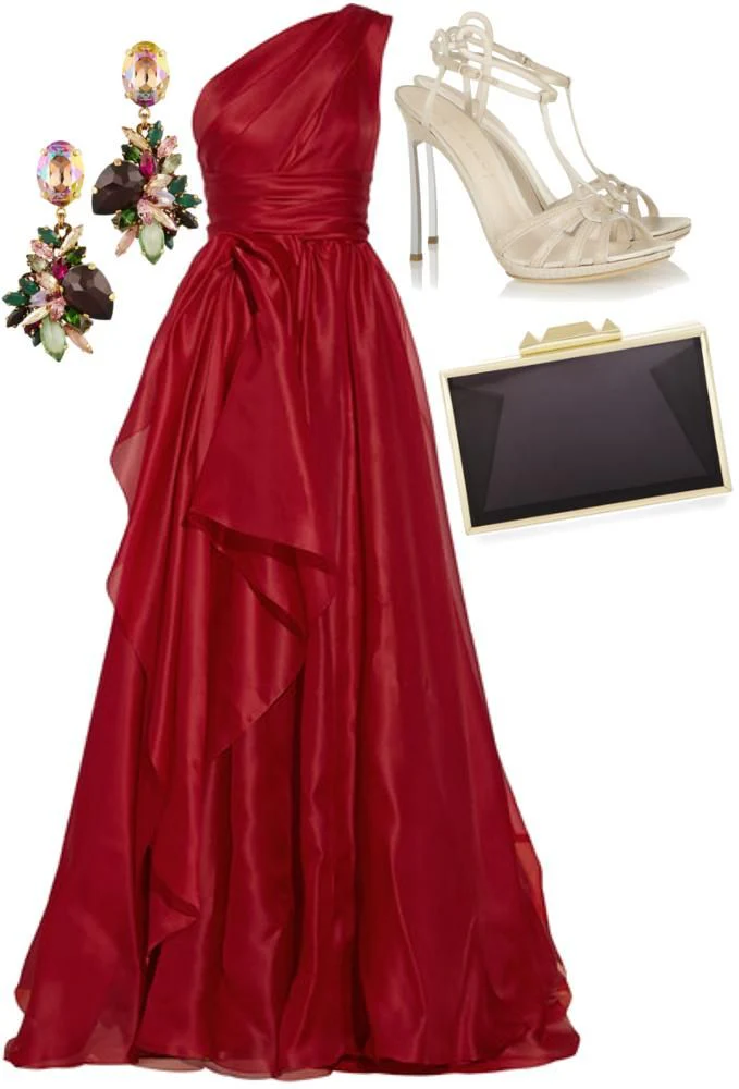 Glamorous A line One Shoulder Sleeveless Red Organza Long Evening Party Gowns Evening Special Formal Dresses Prom Dress DH210 - Deanwangkt