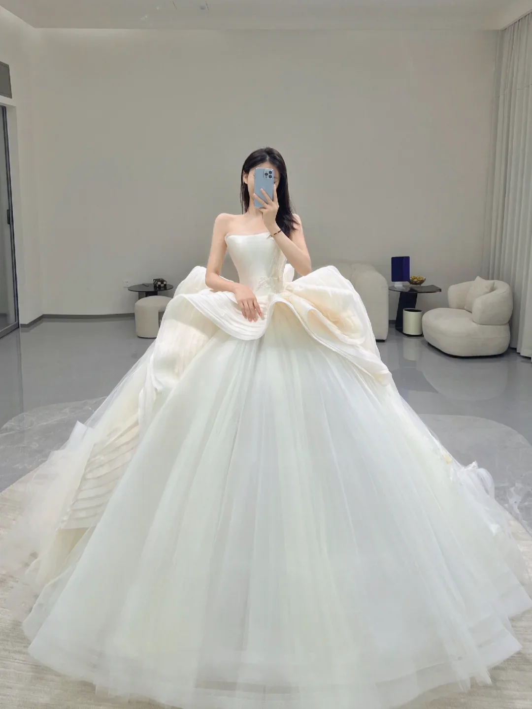 Timeless Ball Gown Strapless Long Satin White Sweep Train Wedding Dresses Brides Dress DP500 - Deanwangkt