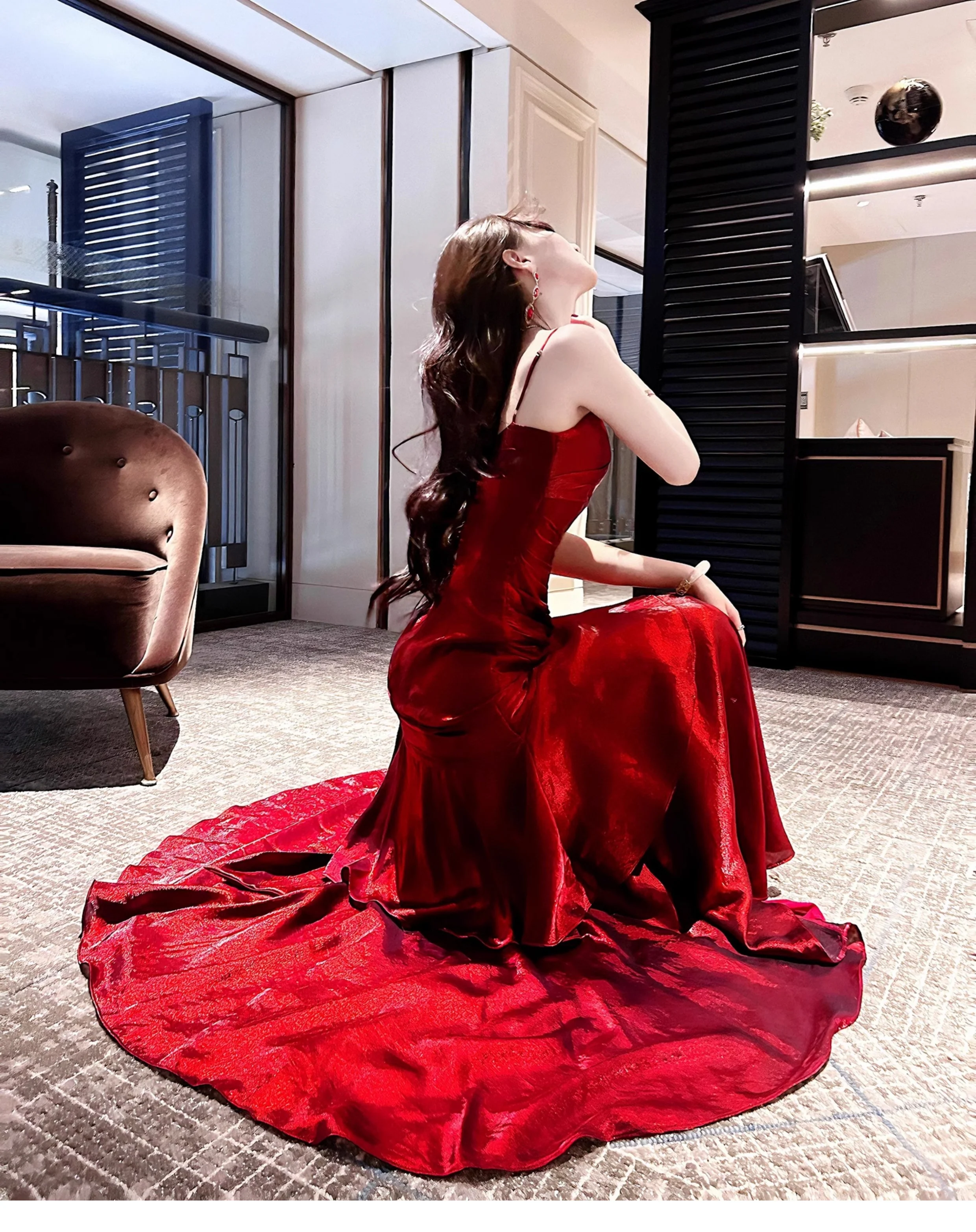 Elegant Mermaid Spaghetti Straps Sleeveless Maroon Prom Gown Long Evening Dress Prom Dresses DP232 - Deanwangkt