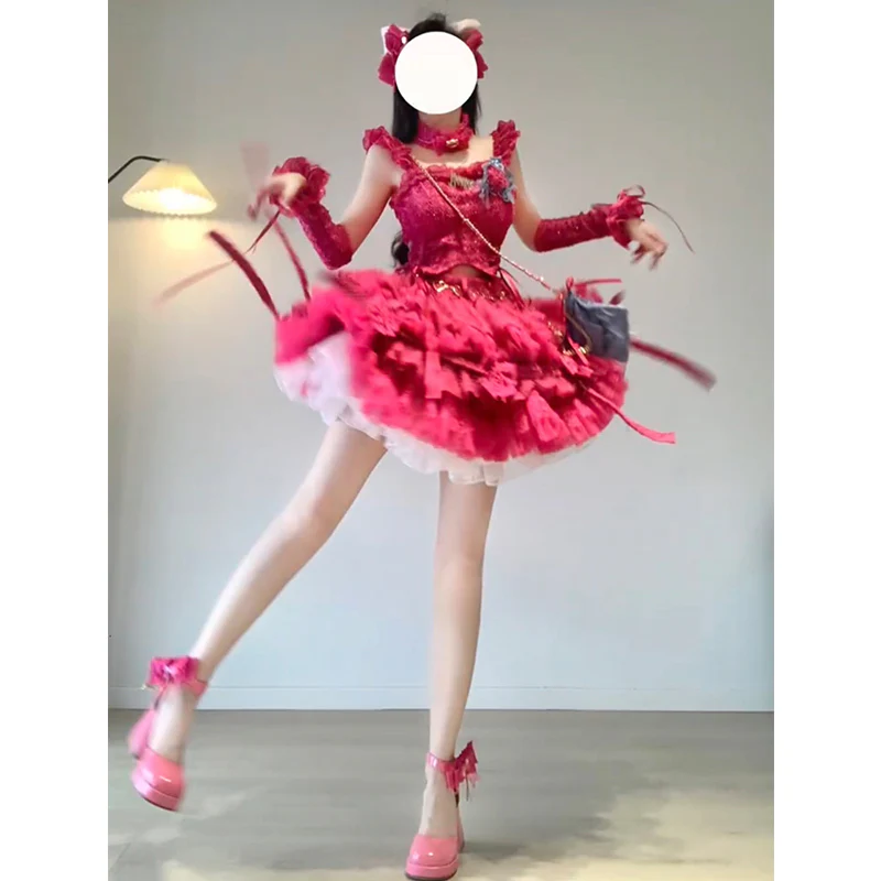 Vintage Ball Gown Straps 2 Pieces Lace Pink Mini Summer 16th Birthday Dress Lolita Dress Mini 18th Birthday Outfits Short Lolita Outfit DH2430 - Deanwangkt