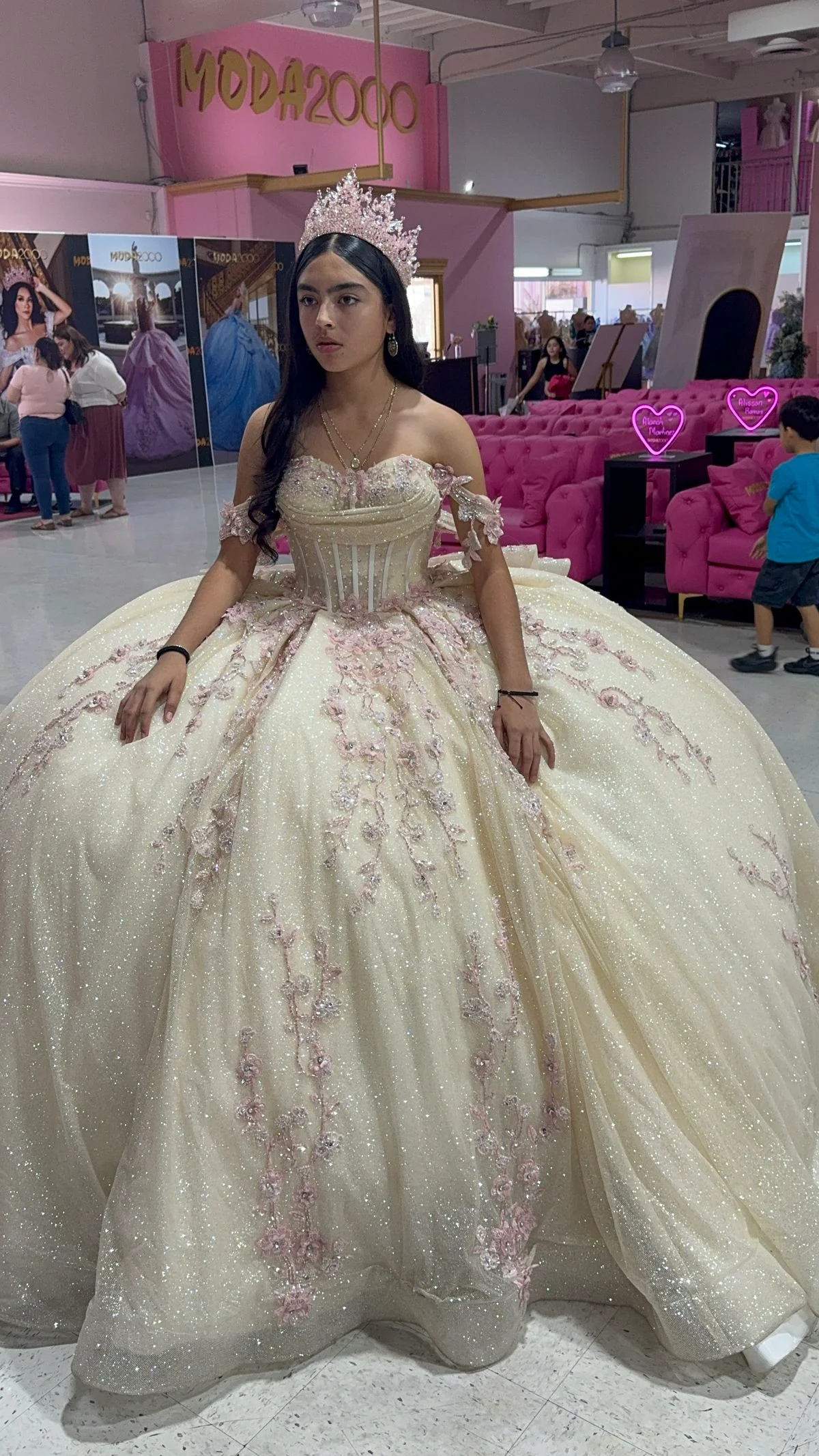 Gorgeous Light Champagne Off-the-shoulder Tulle Long Ball Gown Flower Beads Sweet 16th Birthday Dress Cute Quinceanera Dress DH2737 - Deanwangkt
