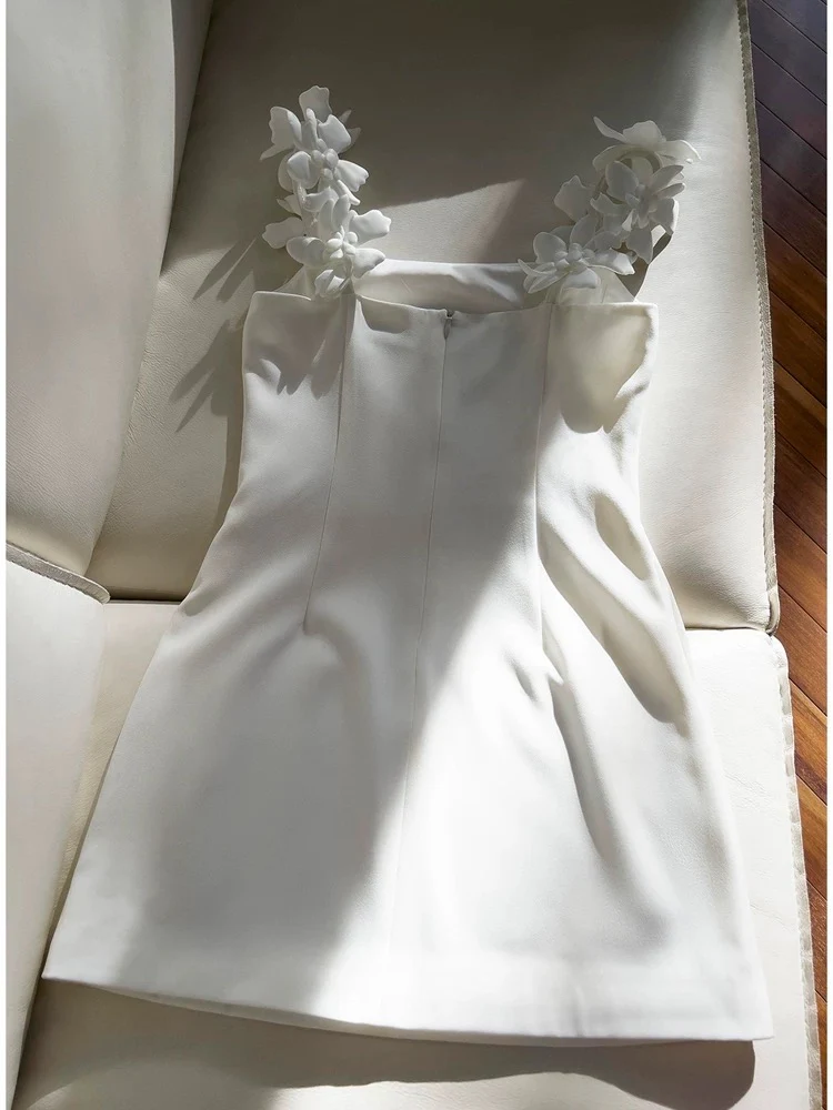 Cute Sheath Spaghetti Straps Floral White Formal Short 8th Grade Homecoming Dress Summer Middle School Hoco Dresses Birthday Outfits W939 - Deanwangkt