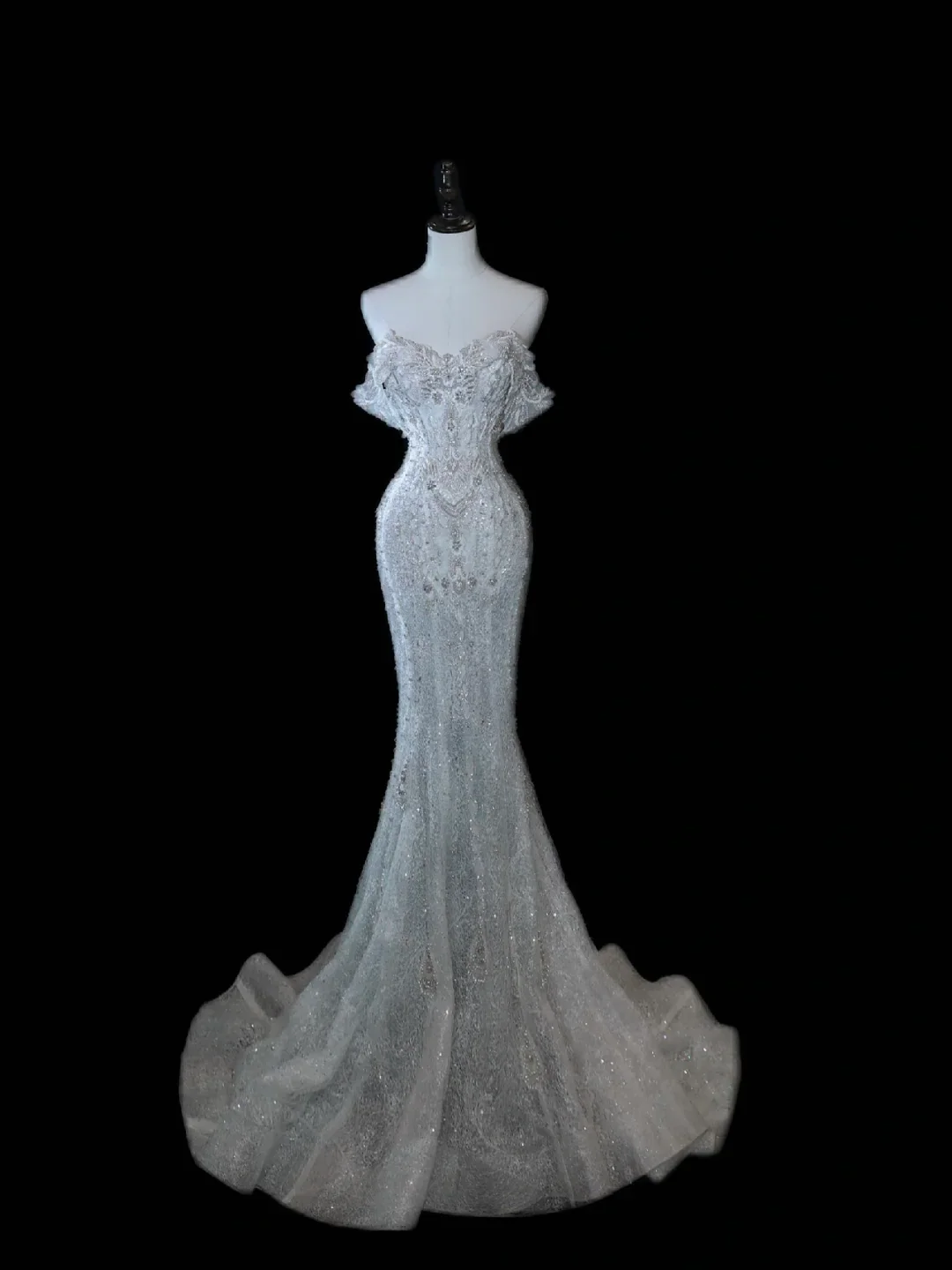 Timeless Bridal Gown Mermaid Off The Shoulder Silver Sequin Cap Sleeves Long Wedding Dresses Elegant Bridal Gowns DH897 - Deanwangkt