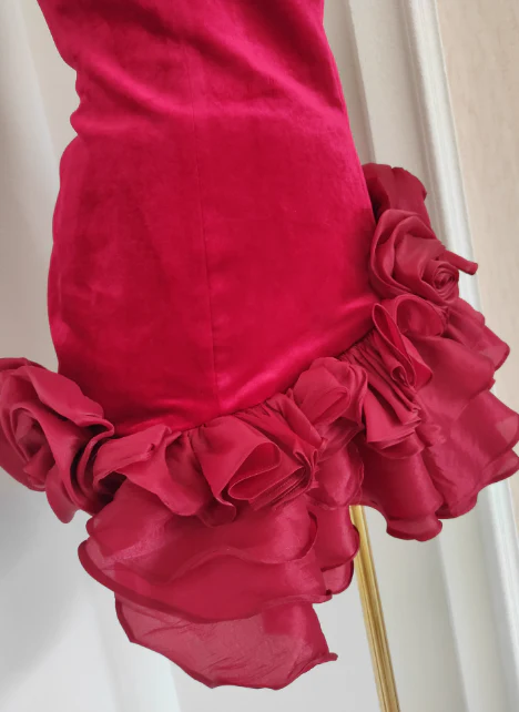 Elegant Sheath Red Short Prom Dresses Velvet Sleeveless Red Birthday Dresses DP3956 - Deanwangkt