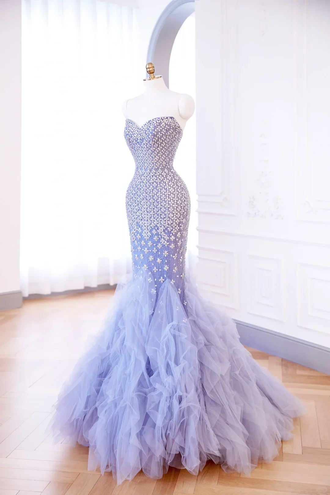 Classy Mermaid Lilac Sweetheart Tulle Beads Sequin Long Evening Gowns Party Dress Evening Dresses DP905 - Deanwangkt