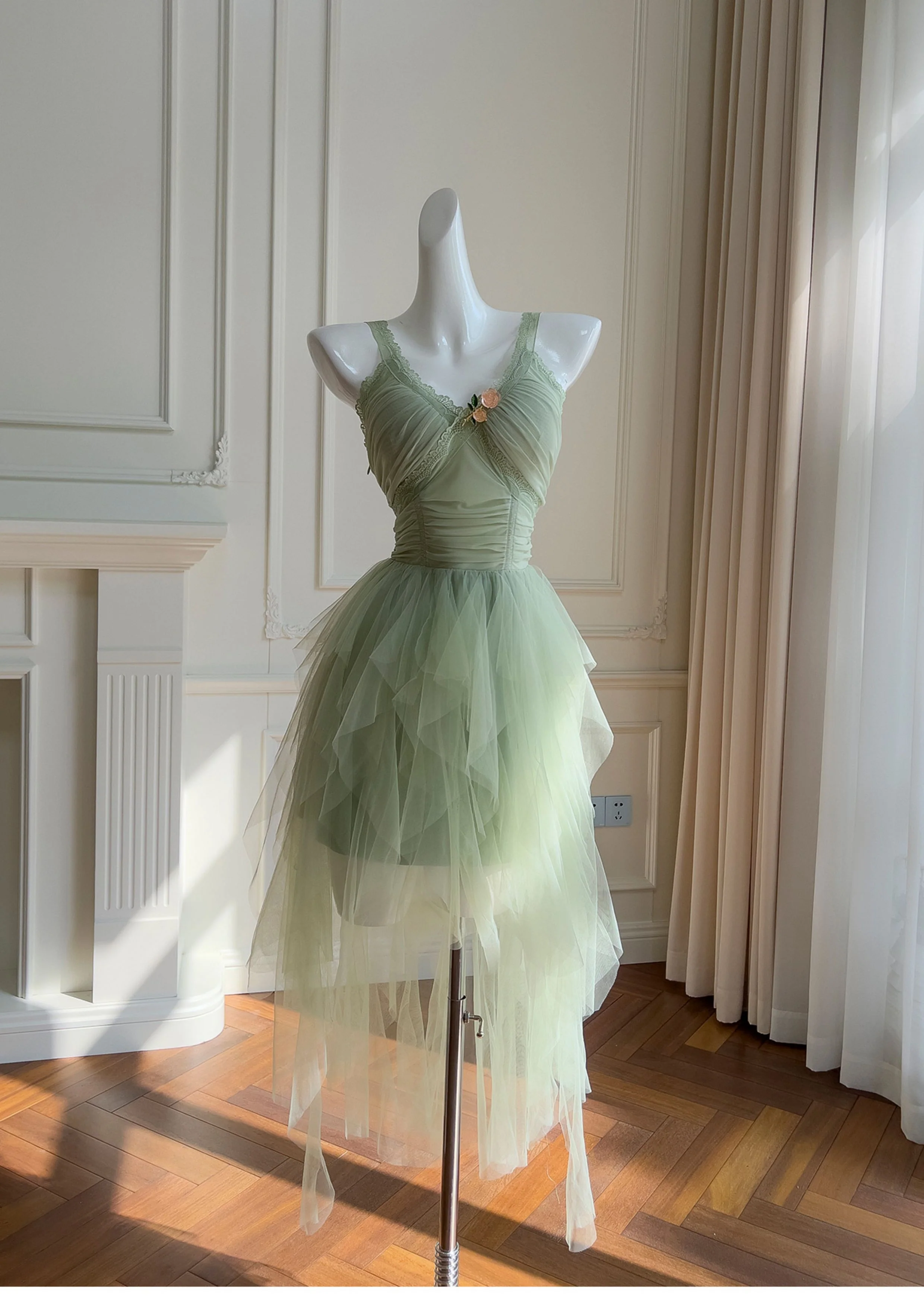 Pretty A Line Sage Green Tulle Formal Homecoming Dresses Middle School Short 21st Birthday Outfits Graduation Dress Mini Cocktail Dresses DH2309 - Deanwangkt