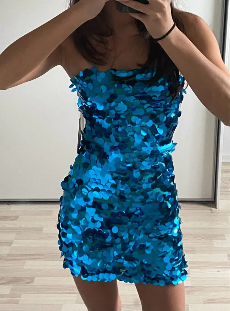 Pretty Sheath Strapless Royal Blue Sequin Short Formal Homecoming Dresses Middle School Short 21st Birthday Outfits Graduation Dress Mini Cocktail Dresses DH2250 - Deanwangkt
