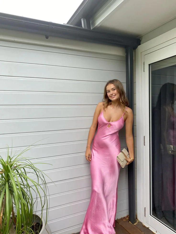 Vintage Mermaid Spaghetti Straps Pink Satin Long Prom Dresses Party Dress Summer 22th Birthday Outfits 21st Birthday Dresses DH1035 - Deanwangkt