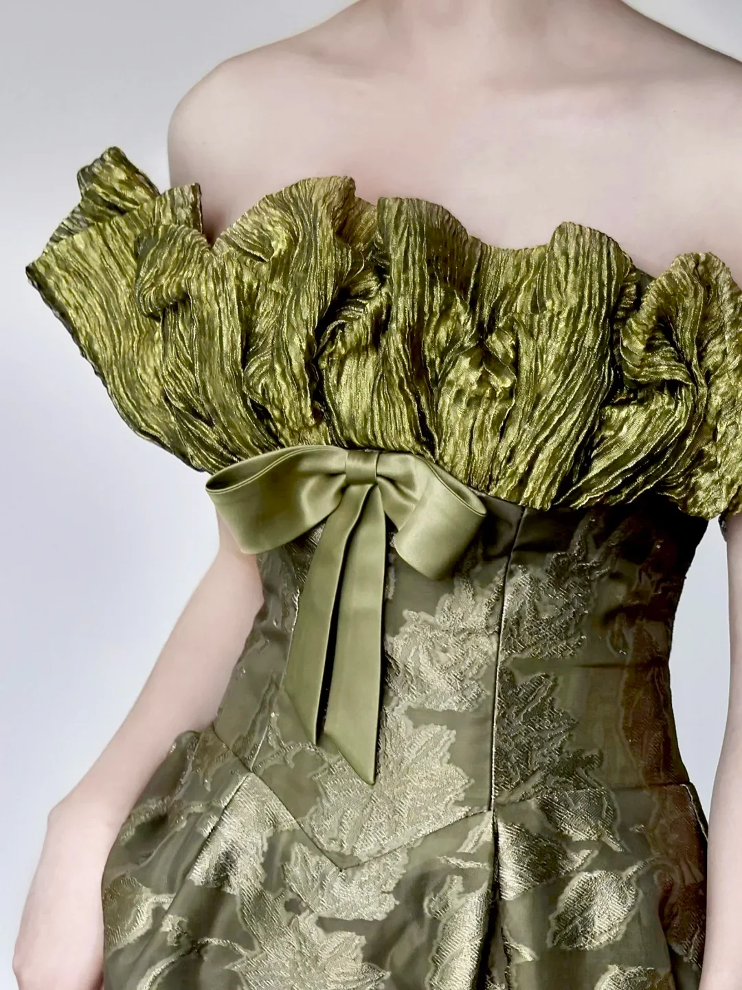 Gorgeous A line Strapless Green Satin Long Prom Dresses Graduation Dresses DP668 - Deanwangkt