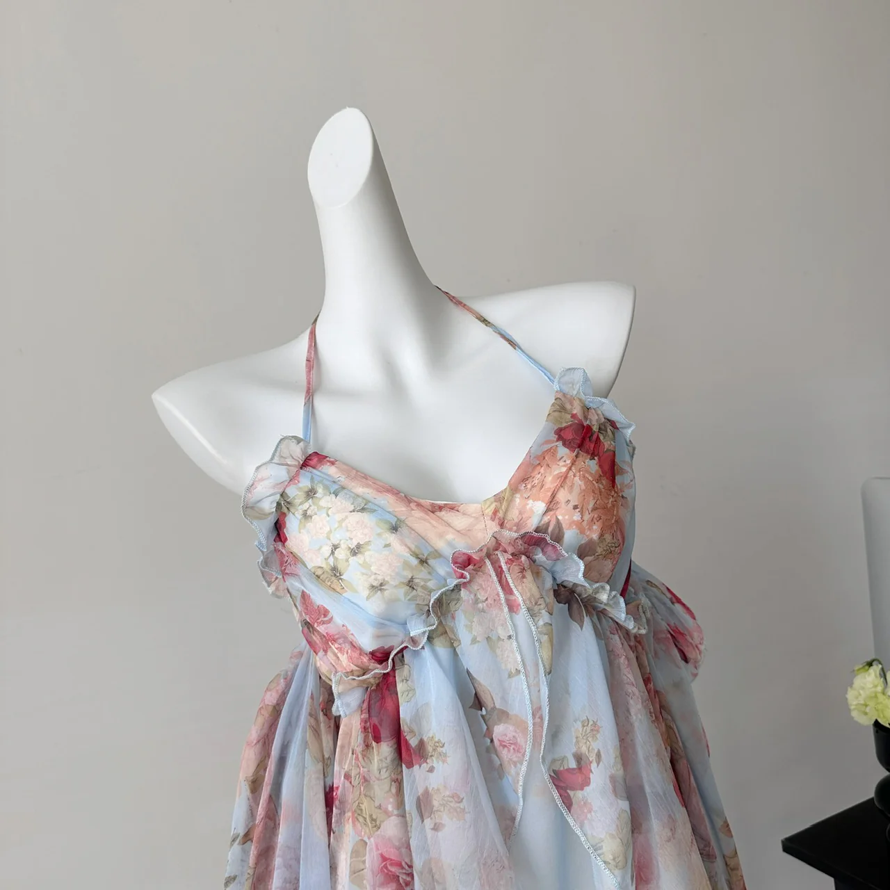 Sweet A Line Halter Pink Floral Summer Short Women Dresses DP0015 - Deanwangkt