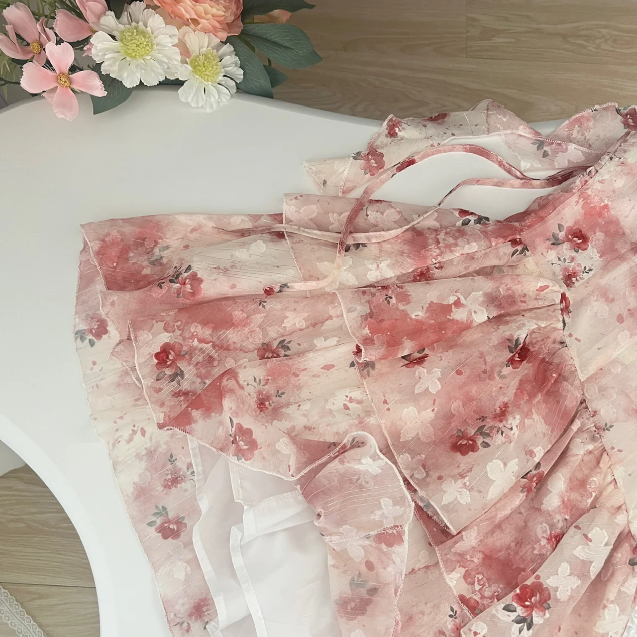 Sweet A Line Straps Pink Floral Summer Short Dresses DP0014 - Deanwangkt