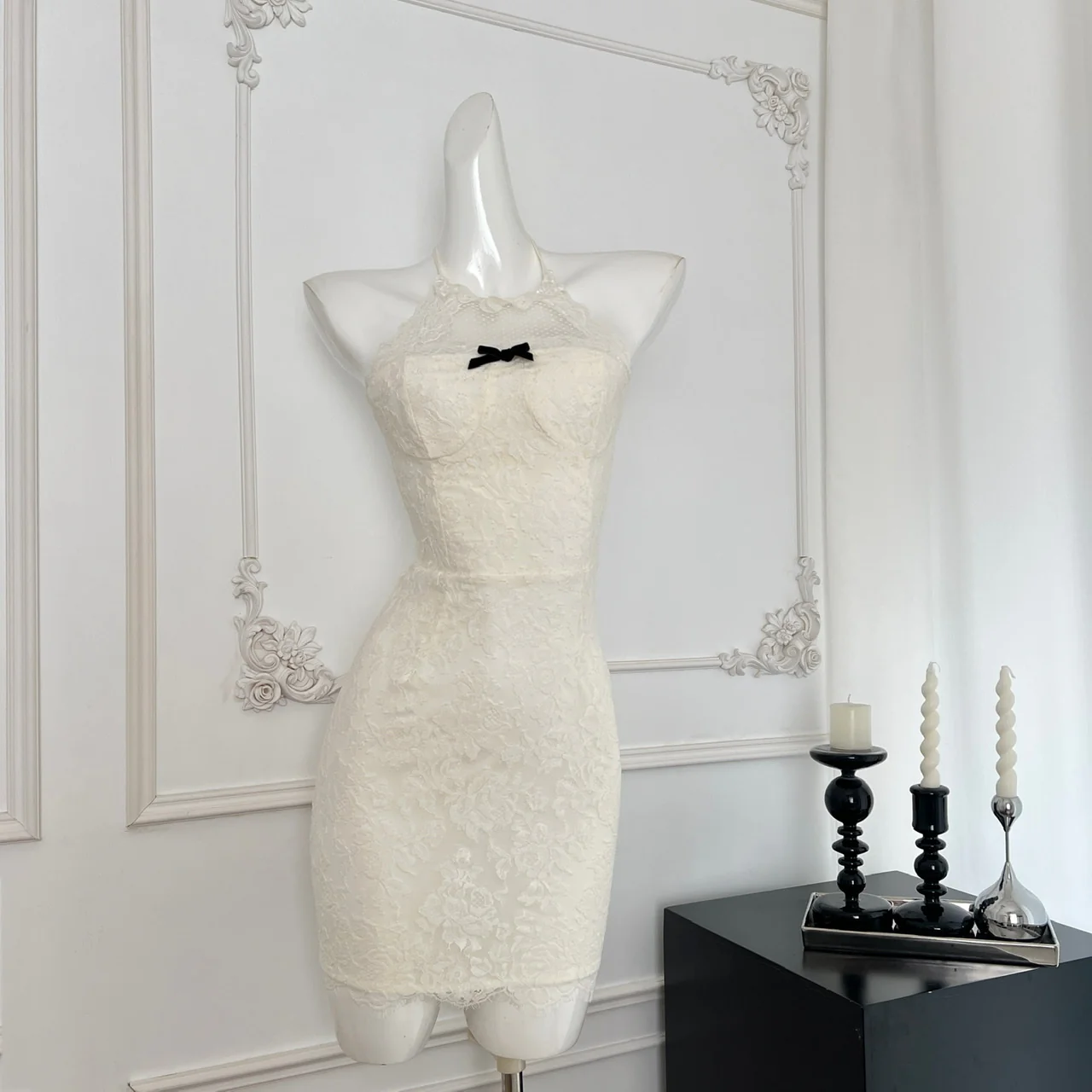 Cute Sheath Halter Neckline Short Lace Summer Dress Holiday Party Outfits For Women DP0123 - Deanwangkt