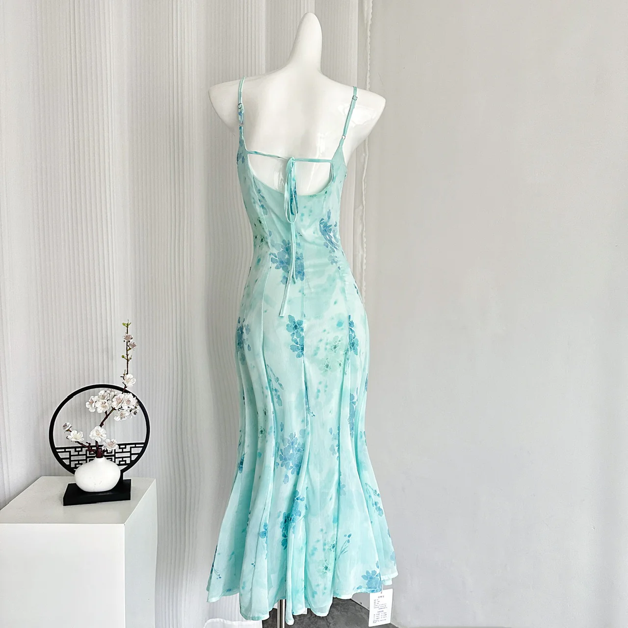 Sexy Mermaid Spaghetti Straps Floral Blue Summer Dress Holiday Party Outfits For Women DP0085 - Deanwangkt