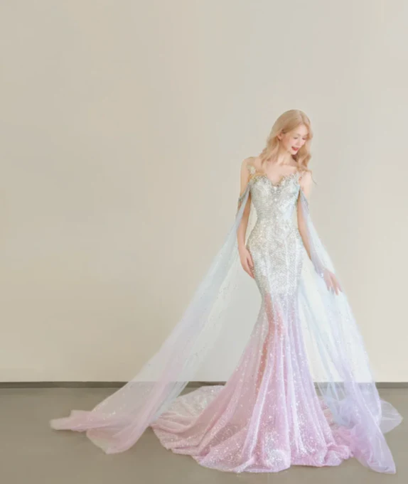 Gorgeous Sweetheart Neck Mermaid Long Prom Dress Sequined Tulle Pink Evening Gown DP3807 - Deanwangkt