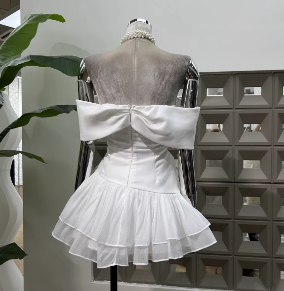 Cute A line Off The Shoulder White Chiffon Summer Homecoming Dress Hoco Dress Mini 16th Birthday Outfit Cocktail Dresses DP2092 - Deanwangkt