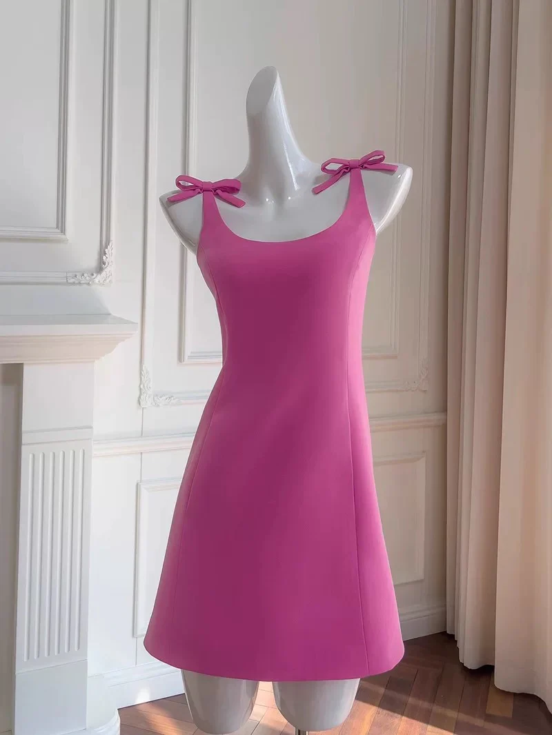 Trendy A Line Square Neck Pink Satin Formal Short 8th Grade Homecoming Dress Summer Middle School Hoco Dresses Birthday Outfits W933 - Deanwangkt