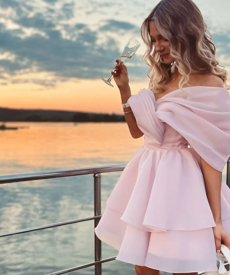 Pretty A line Off The Shoulder Short Pink Formal 8th Grade Homecoming Dress Summer Middle School Hoco Dresses Birthday Outfits W1112 - Deanwangkt