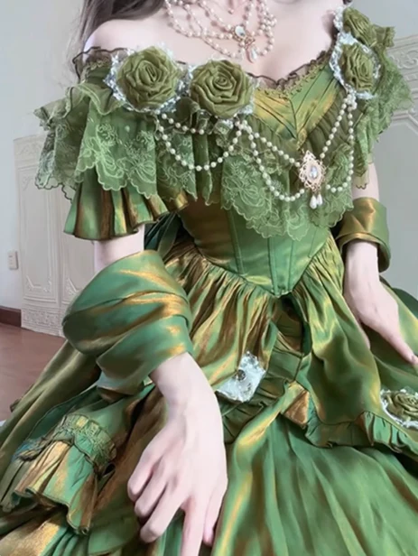 Vintage Ball Gown Off The Shoulder Green 21st Birthday Dress Lolita Dress Long Birthday Outfits DH2436 - Deanwangkt