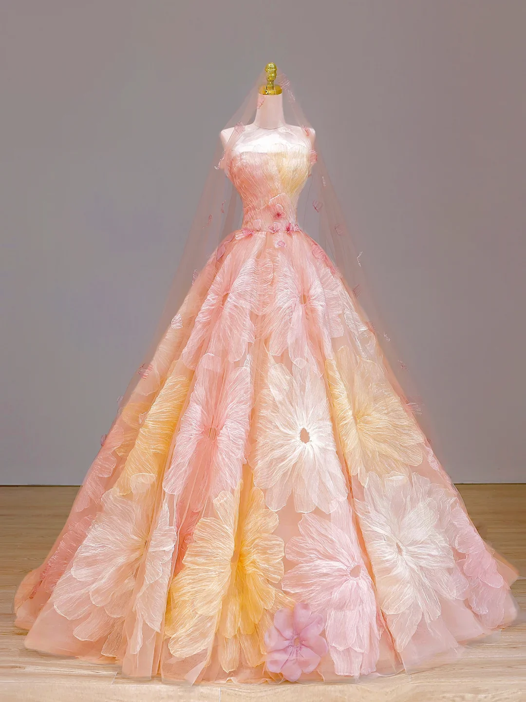 Elegant Glamour Ball Gown Strapless Tulle Pink Floral 21st Birthday Dresses Evening Gown Birthday Outfits Evening Dress For Women DP1589 - Deanwangkt