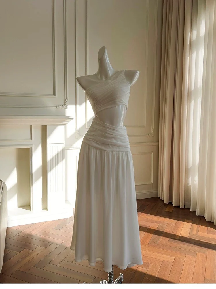 Elegant A line One Shoulder Sleeveless White Long Evening Party Gowns Evening Formal Dresses Prom Dress W897 - Deanwangkt