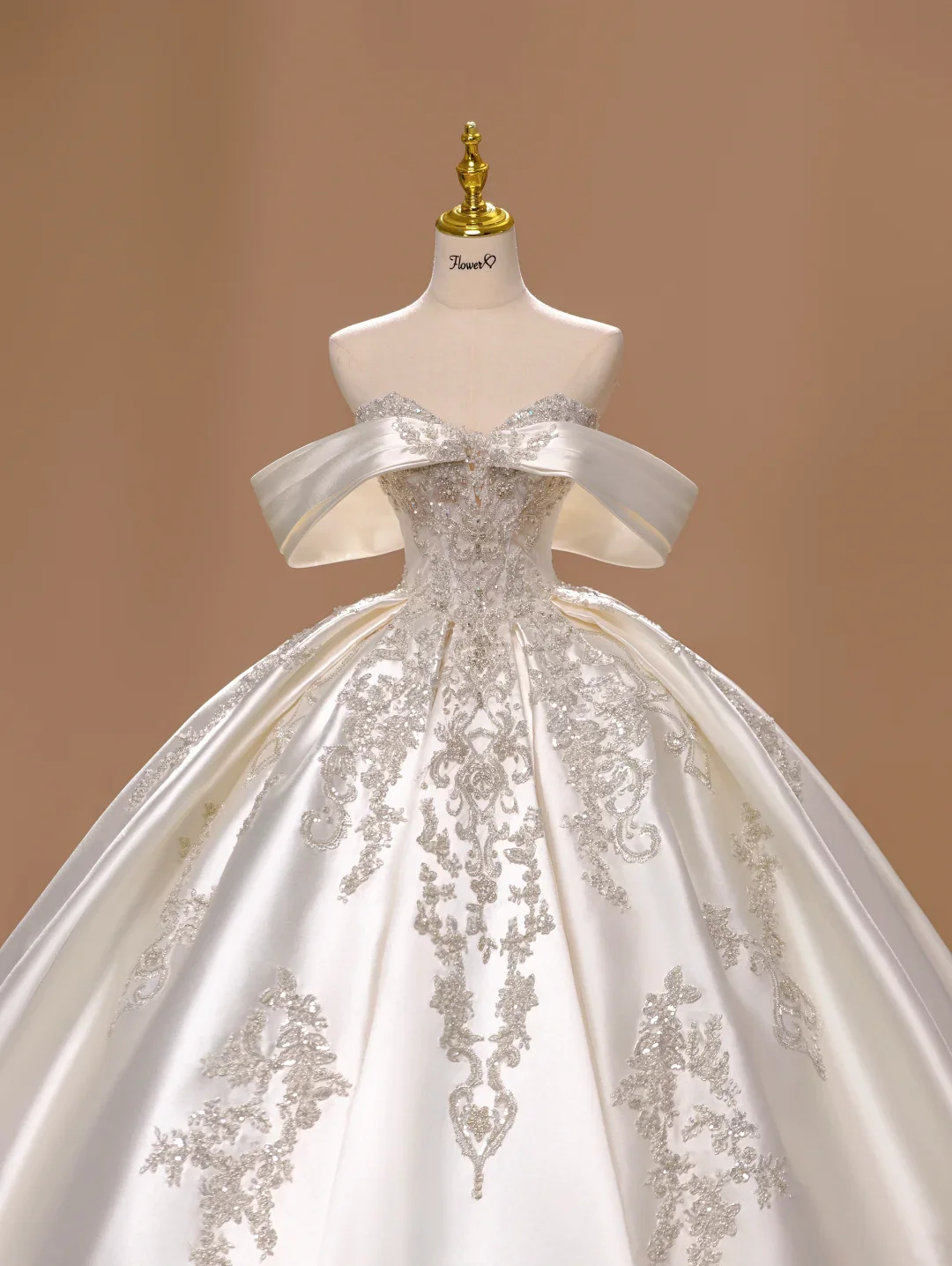 Princess Wedding Dress Ball Gown Off The Shoulder Satin Lace Short Sleeves Wedding Dresses Bridal Gowns DH2803 - Deanwangkt