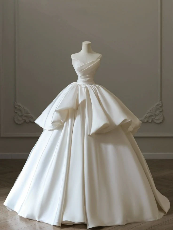 Retro Ball Gown Sweetheart Sleeveless Multi Layers Satin Wedding Dress Wedding Dresses Princess Wedding Gowns DH1423 - Deanwangkt