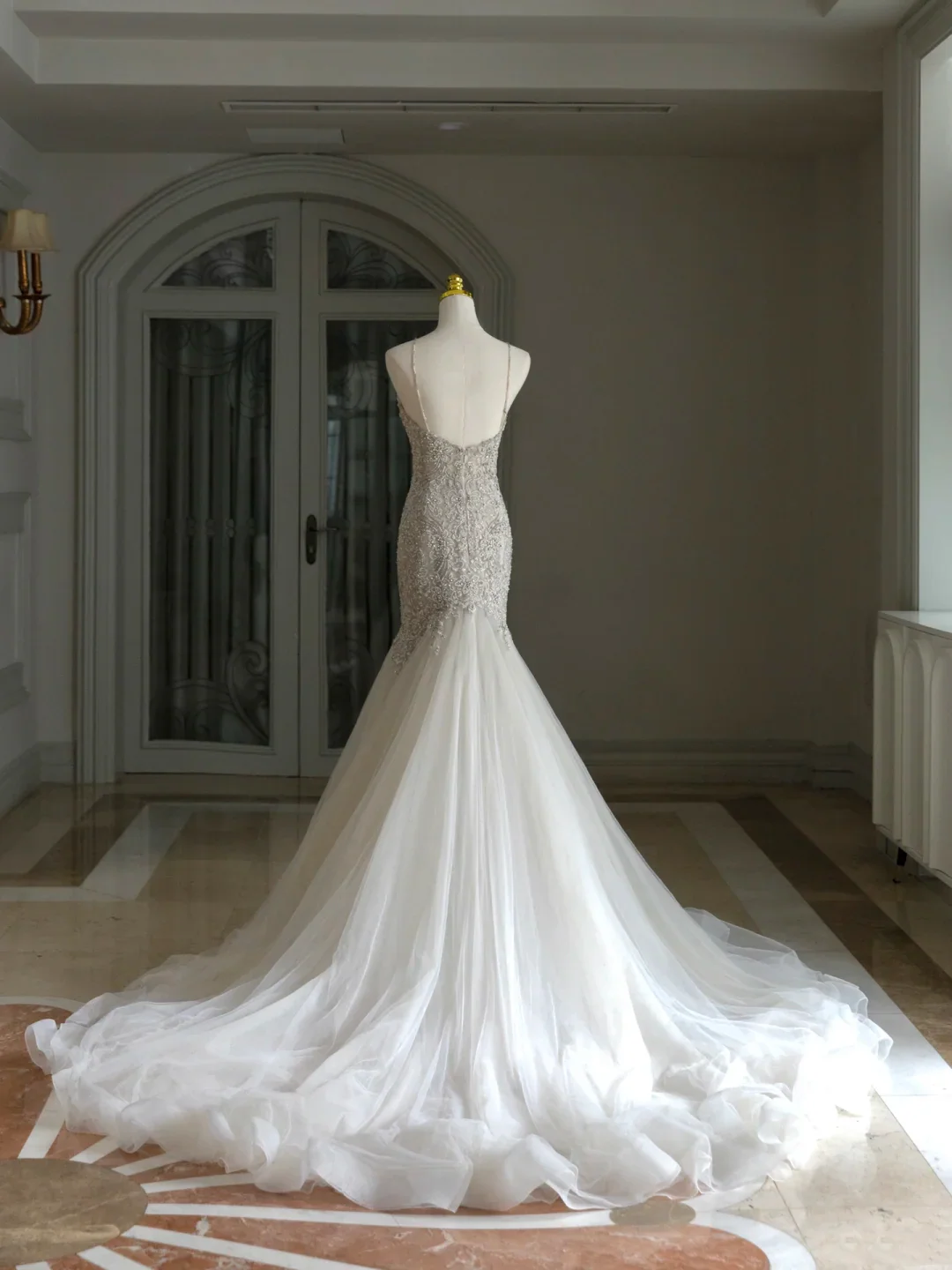 Luxury Mermaid Spaghetti Straps Lace White Wedding Dress Modest Wedding Dresses Princess Wedding Gowns DH1556 - Deanwangkt