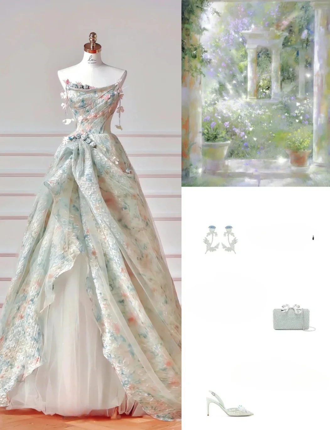 Cute Green Ball Gown Strapless Long Prom Dress Tulle Floral Chiffon Sweet 16 Dress DP2946 - Deanwangkt