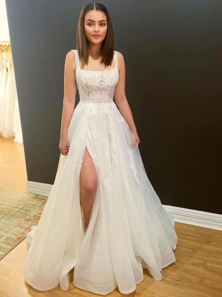 Vintage Bridal Gown Ball Gown Square White Tulle Lace Wedding Dresses Minimalist Bridal Gowns DP1320 - Deanwangkt