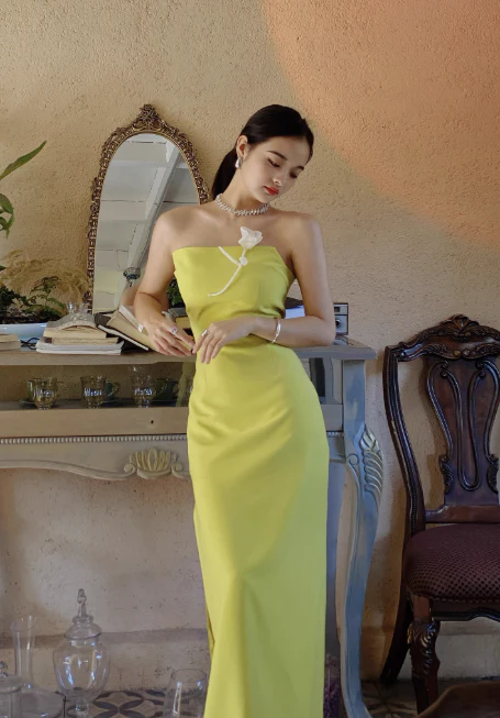 Stunning Sheath Strapless Evening Gown Satin Green Modest Formal Dress  Party Dress DP2794 - Deanwangkt