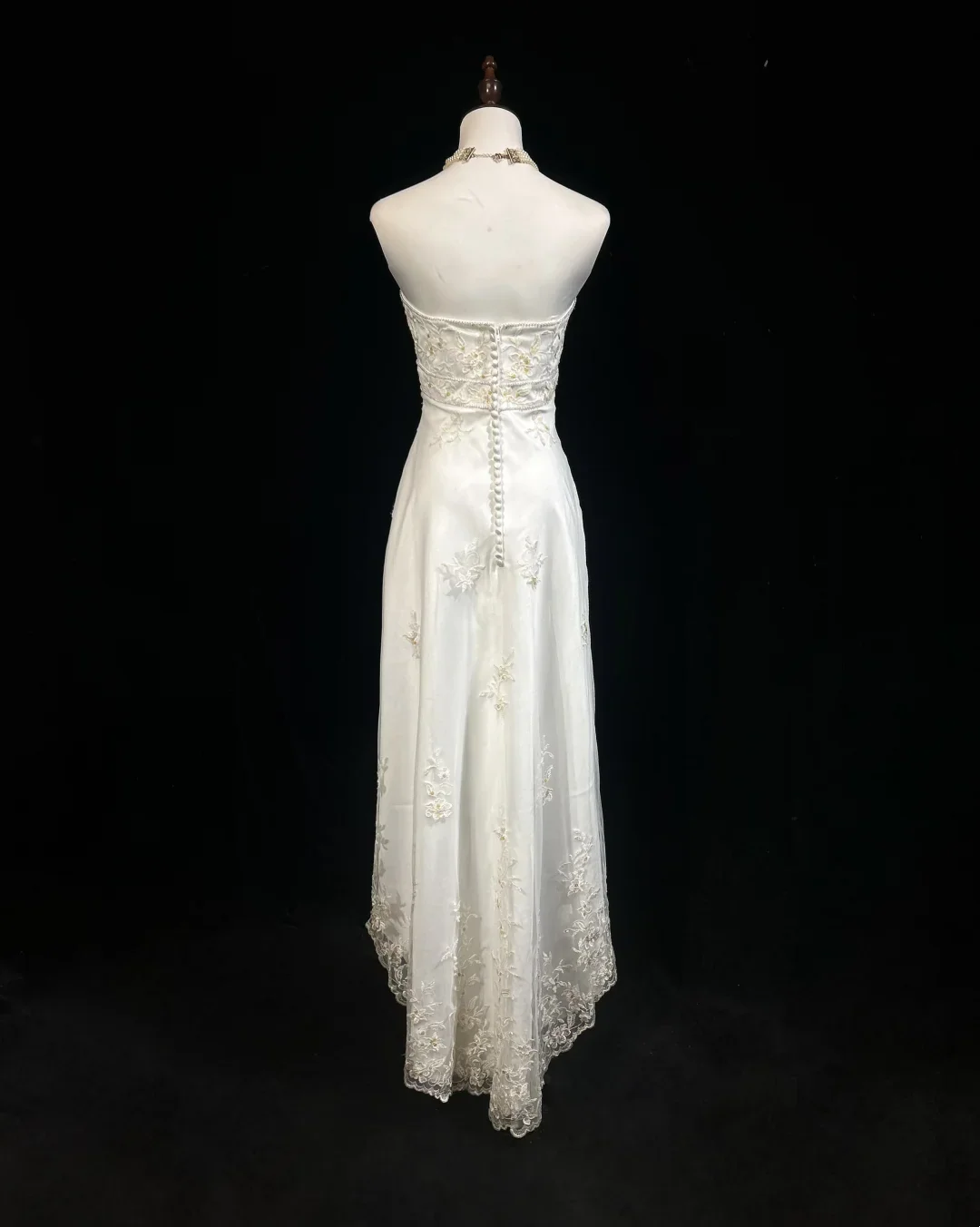 Vintage Wedding Dress 1970s High Low Strapless Lace White Long Wedding Dresses Bridal Gowns Elegant Brides Gown DH553 - Deanwangkt